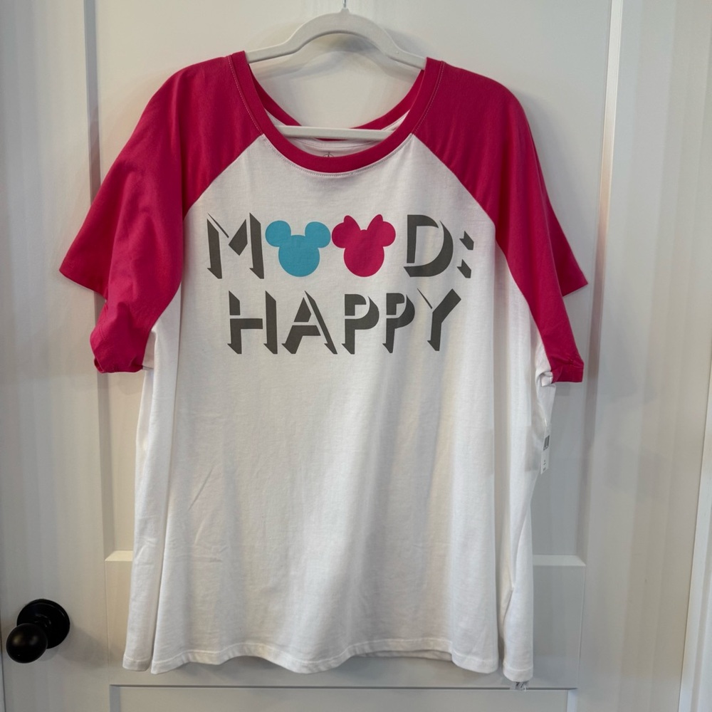 Disney Mood Happy White and Pink Raglan Tee